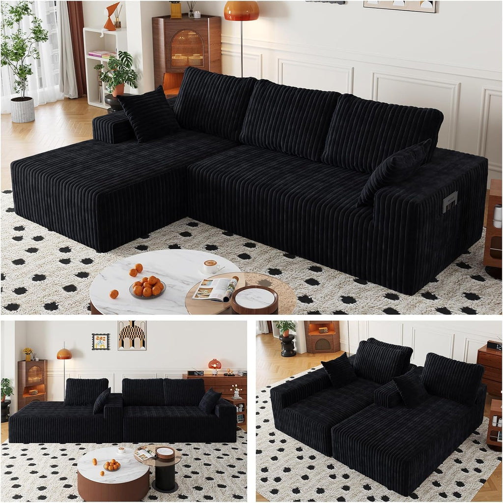 108" Modular Sectional Cloud Couch for Living Room Deep Seat L Shapes Boneless Couch with Oversized Chaise Lounge, Comfy Memory Foam Flannel Fabric Sofa for Bedroom Apartment, No Assembly Required