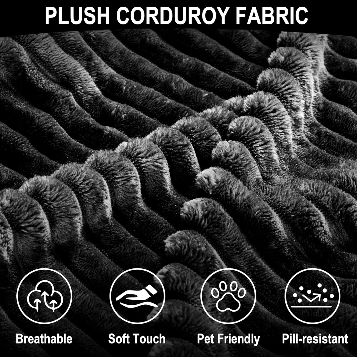 103" Boneless Couches for Living Room with 2 Cup Holders,L Shaped Modular Sectional Sofa Set,No Assembly Needed Plush Corduroy Living Room Set,Black