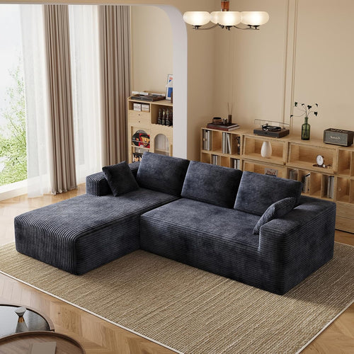 106" Corduroy Sectional Couch, Boneless L Shaped Couch with Deep Seat, Cloud Foam Sofa with Oversized Chaise, Sectional Sofa No Assembly Needed for Living Room