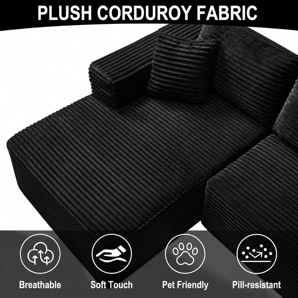 108" Modular Sectional Cloud Couch for Living Room Deep Seat L Shapes Boneless Couch with Oversized Chaise Lounge, Comfy Memory Foam Flannel Fabric Sofa for Bedroom Apartment, No Assembly Required