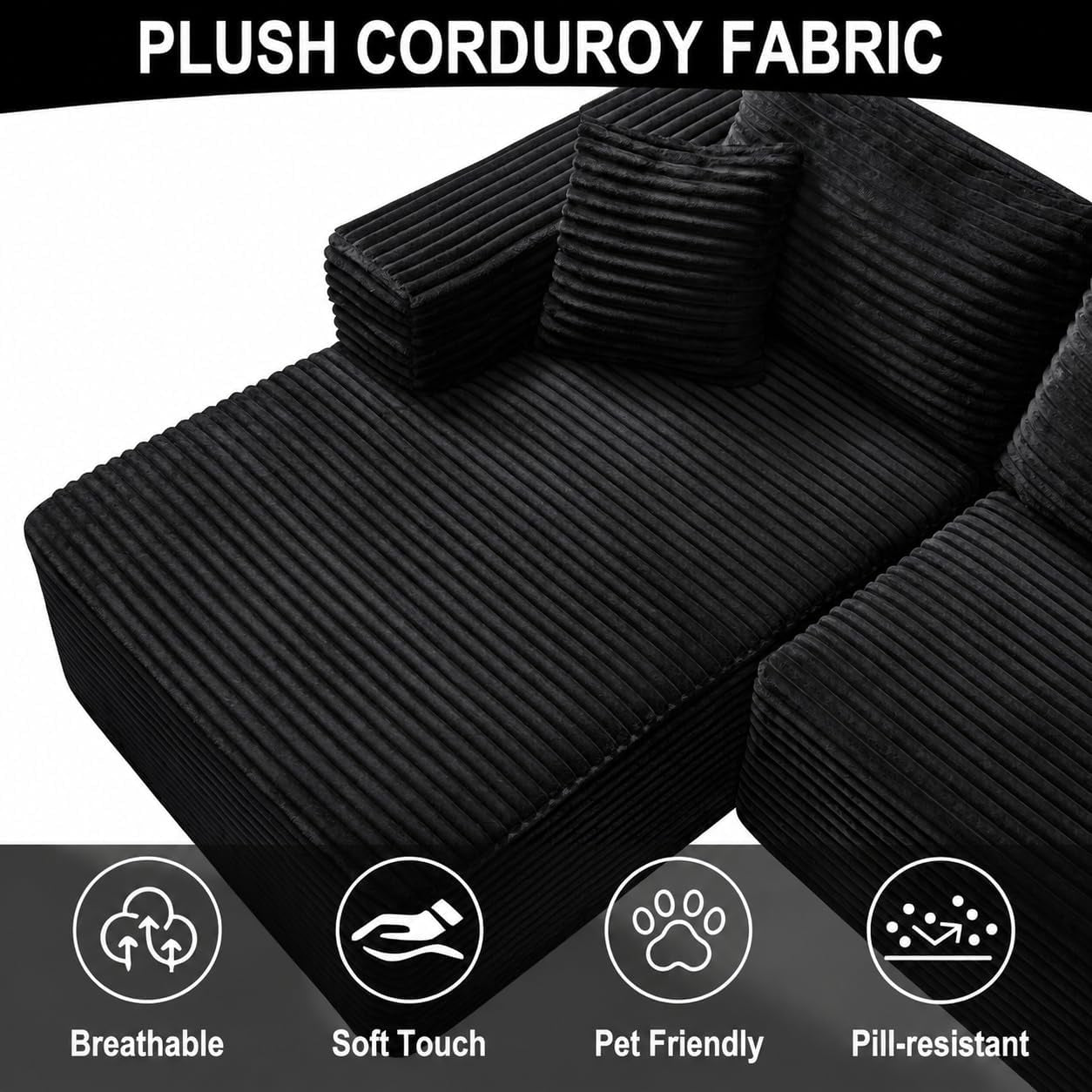 108" Modular Sectional Cloud Couch for Living Room Deep Seat L Shapes Boneless Couch with Oversized Chaise Lounge, Comfy Memory Foam Flannel Fabric Sofa for Bedroom Apartment, No Assembly Required