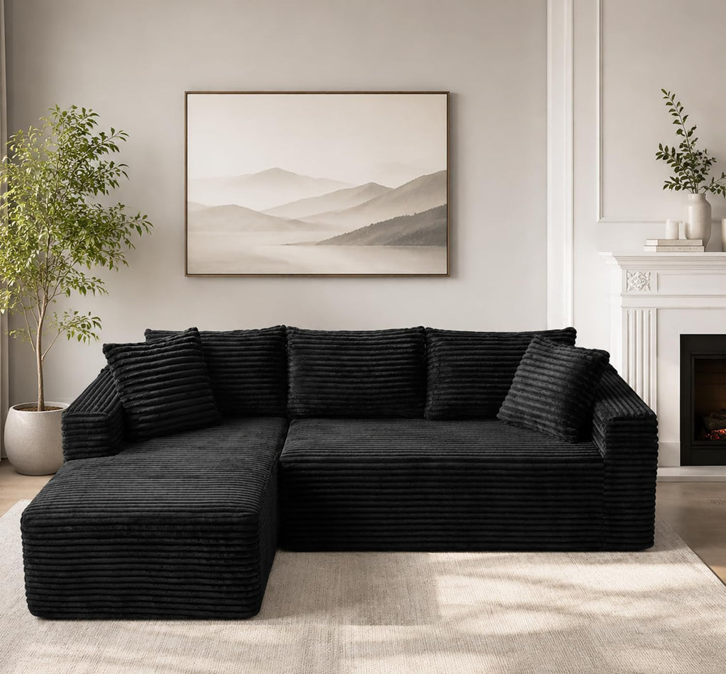 108" Modular Sectional Cloud Couch for Living Room Deep Seat L Shapes Boneless Couch with Oversized Chaise Lounge, Comfy Memory Foam Flannel Fabric Sofa for Bedroom Apartment, No Assembly Required