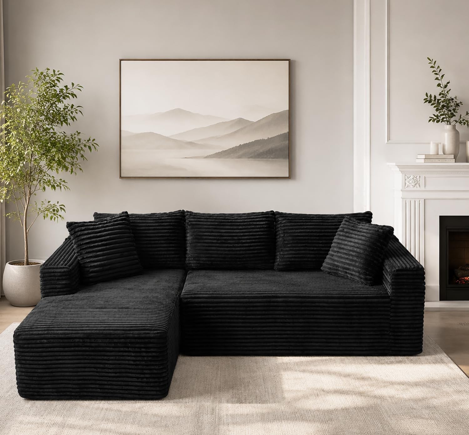 108" Modular Sectional Cloud Couch for Living Room Deep Seat L Shapes Boneless Couch with Oversized Chaise Lounge, Comfy Memory Foam Flannel Fabric Sofa for Bedroom Apartment, No Assembly Required